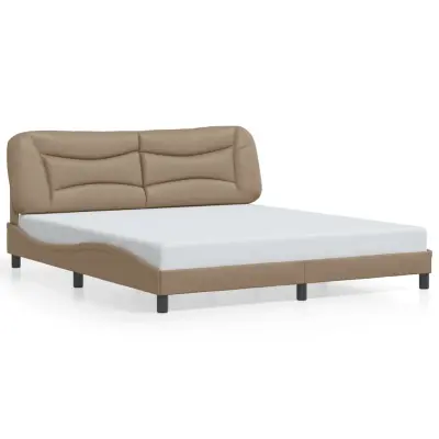 Posteljni okvir - Dvoposteljna postelja - Zakonska postelja z vzglavjem kapučino 180x200 cm umetno usnje-J5945