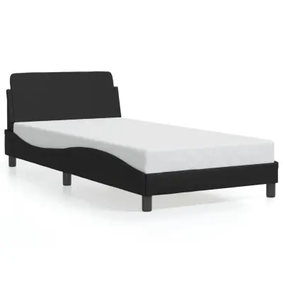 Posteljni okvir - Enojna postelja - Postelja za odrasle z vzglavjem črn 100x200 cm umetno usnje-J9403