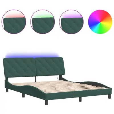 Posteljni okvir - Dvoposteljna postelja - Zakonska postelja z LED lučkami temno zelen 160x200 cm žamet-J5676