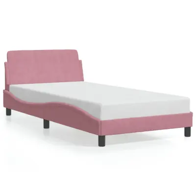 Posteljni okvir - Enojna postelja - Postelja za odrasle z vzglavjem brez vzmetnice roza 100x200cm žamet-J15922