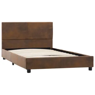 Posteljni okvir - Enojna postelja - Postelja za odrasle rjav iz umetnega semiš usnja 100x200 cm-J8914