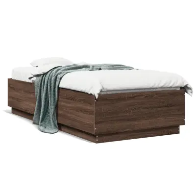 Posteljni okvir - Enojna postelja - Postelja za odrasle rjav hrast 90x200 cm inženirski les-J8899