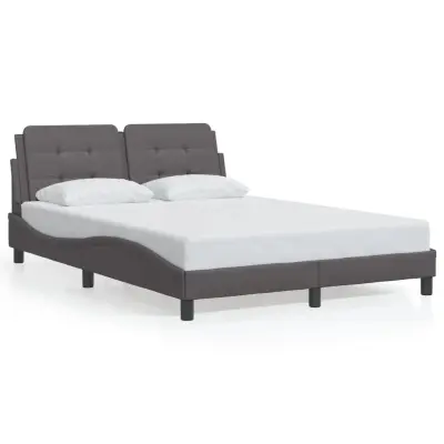 Posteljni okvir - Dvoposteljna postelja - Zakonska postelja z vzglavjem siv 140x190 cm umetno usnje-J16325
