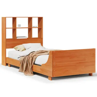 Posteljni okvir - Enojna postelja - Postelja za odrasle brez vzmetnice voščeno rjav 100x200 cm borovina-J8098
