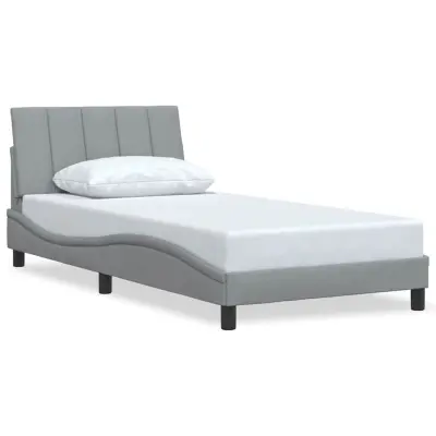 Posteljni okvir - Enojna postelja - Postelja za odrasle brez vzmetnice svetlo siv 100x200 cm blago-J7487