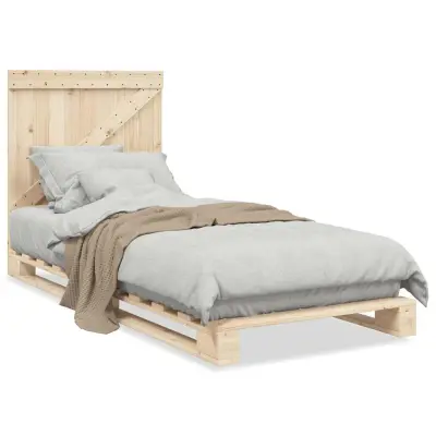 Posteljni okvir - Enojna postelja - Postelja za odrasle z vzglavjem 90x200 cm trdna borovina-J9287