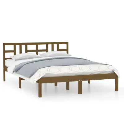 Posteljni okvir - Dvoposteljna postelja - Zakonska postelja medeno rjav iz trdnega lesa 200x200 cm-J5262