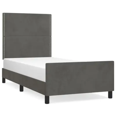 Posteljni okvir - Enojna postelja - Postelja za odrasle brez vzmetnice temno siv 90x200 cm žamet-J7967
