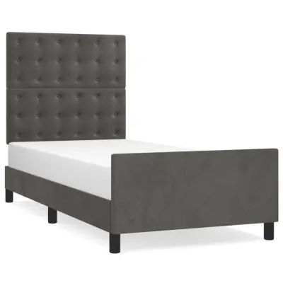Posteljni okvir - Enojna postelja - Postelja za odrasle brez vzmetnice temno siv 90x200 cm žamet-J7958