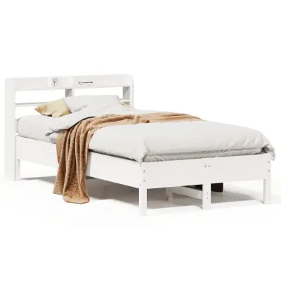 Posteljni okvir - Enojna postelja - Postelja za odrasle brez vzmetnice bel 75x190 cm trdna borovina-J11592
