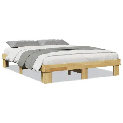 Posteljni okvir - Dvoposteljna postelja - Zakonska postelja brez vzmetnice 135x190 cm masivni les hrast-J10599