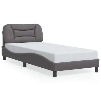 Posteljni okvir - Enojna postelja - Postelja za odrasle z vzglavjem siv 80x200 cm umetno usnje-J9661