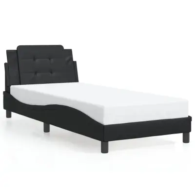 Posteljni okvir - Enojna postelja - Postelja za odrasle z vzglavjem črn 80x200 cm umetno usnje-J9407