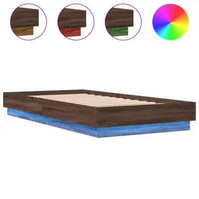 Posteljni okvir - Enojna postelja - Postelja za odrasle z LED lučkami rjavi hrast 90x190 cm-J9232