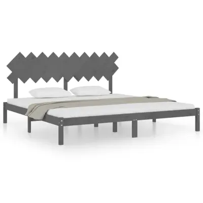 Posteljni okvir - Dvoposteljna postelja - Zakonska postelja siv 200x200 cm iz trdnega lesa-J5392