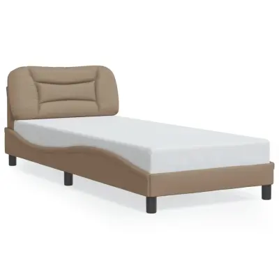 Posteljni okvir - Enojna postelja - Postelja za odrasle z vzglavjem kapučino 90x200 cm umetno usnje-J9599