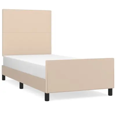 Posteljni okvir - Enojna postelja - Postelja za odrasle z vzglavjem kapučino 90x200 cm umetno usnje-J9597