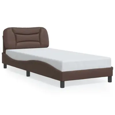 Posteljni okvir - Enojna postelja - Postelja za odrasle z vzglavjem rjav 90x200 cm umetno usnje-J9615