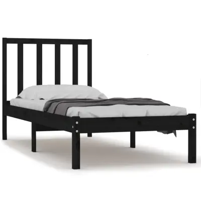 Posteljni okvir - Enojna postelja - Postelja za odrasle črn iz trdne borovine 75x190 cm-J14025