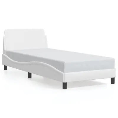 Posteljni okvir - Enojna postelja - Postelja za odrasle z vzglavjem bel 80x200 cm umetno usnje-J9320