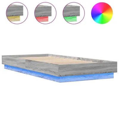 Posteljni okvir - Enojna postelja - Postelja za odrasle z LED lučkami siva sonoma 100x200 cm-J9238