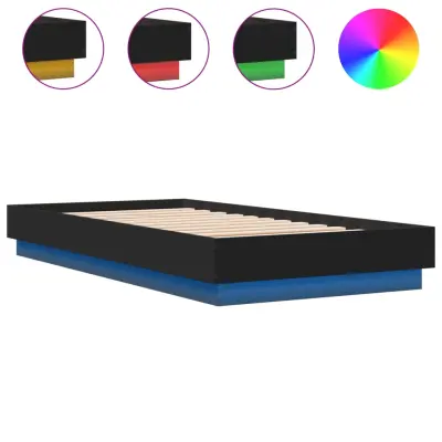 Posteljni okvir - Enojna postelja - Postelja za odrasle z LED lučkami črn 75x190 cm-J15517