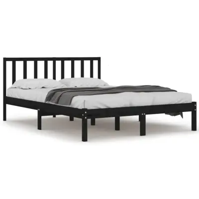 Posteljni okvir - Dvoposteljna postelja - Zakonska postelja črn iz trdne borovine 140x190 cm-J13986