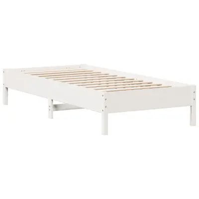 Posteljni okvir - Enojna postelja - Postelja za odrasle brez vzmetnice bel 90x200 cm trdna borovina-J7036