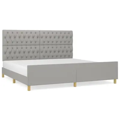 Posteljni okvir - Dvoposteljna postelja - Zakonska postelja z vzglavjem svetlo siv 200x200 cm blago-J6136