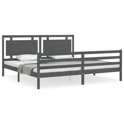 Posteljni okvir - Dvoposteljna postelja - Zakonska postelja z vzglavjem siv 200x200 cm trden les-J6070