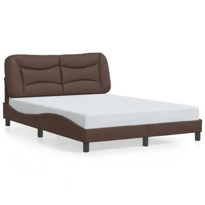 Posteljni okvir - Dvoposteljna postelja - Zakonska postelja z vzglavjem rjav 140x190 cm umetno usnje-J16250