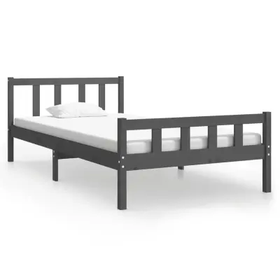 Posteljni okvir - Enojna postelja - Postelja za odrasle siv iz trdnega lesa 100x200 cm-J9010