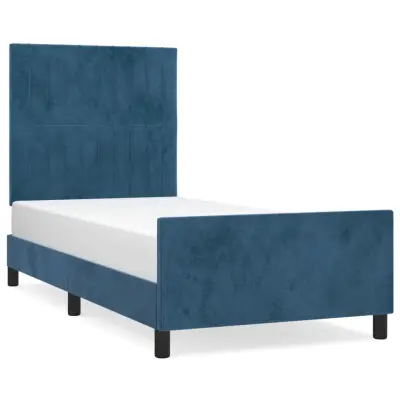 Posteljni okvir - Enojna postelja - Postelja za odrasle brez vzmetnice temno moder 90x190 cm žamet-J7705