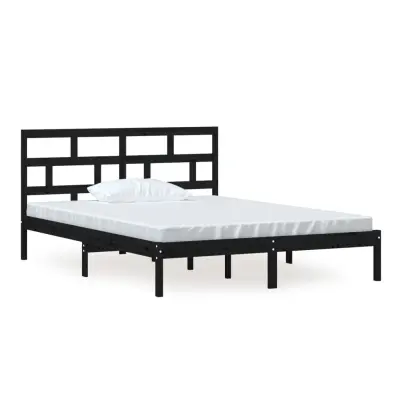 Posteljni okvir - Dvoposteljna postelja - Zakonska postelja črn 150x200 cm trden les-J13876