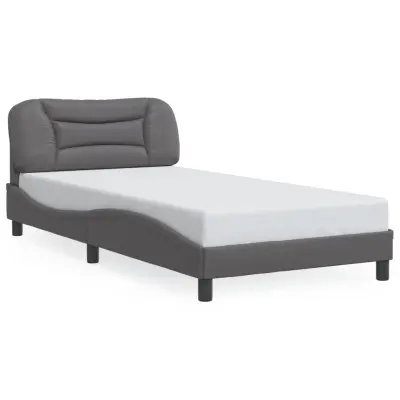 Posteljni okvir - Enojna postelja - Postelja za odrasle z vzglavjem siv 100x200 cm umetno usnje-J9658