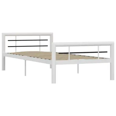 Posteljni okvir - Enojna postelja - Postelja za odrasle bel in črn kovinski 100x200 cm-J6269