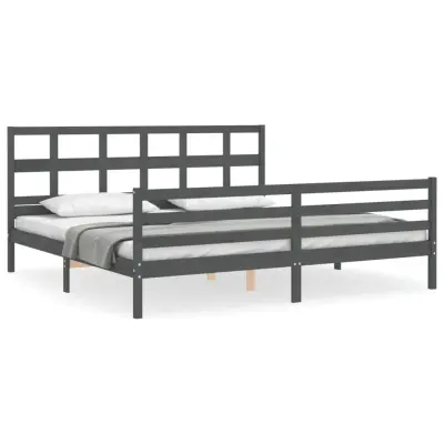 Posteljni okvir - Dvoposteljna postelja - Zakonska postelja z vzglavjem siv 200x200 cm trden les-J6073