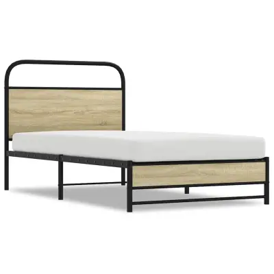 Posteljni okvir - Enojna postelja - Postelja za odrasle brez vzmetnice 90x200 cm sonoma hrast inž. les-J6715