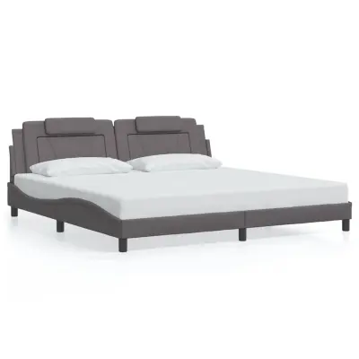 Posteljni okvir - Dvoposteljna postelja - Zakonska postelja z vzglavjem siva 200x200 cm umetno usnje-J6101