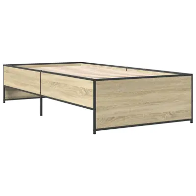 Posteljni okvir - Enojna postelja - Postelja za odrasle sonoma hrast 100x200 cm inž. les in kovina-J9126