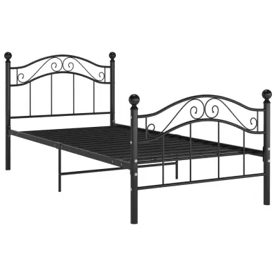 Posteljni okvir - Enojna postelja - Postelja za odrasle črn kovinski 90x200 cm-J8530