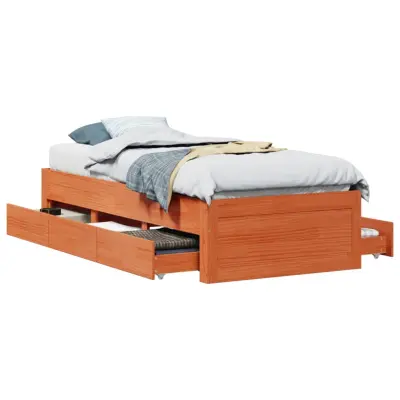 Posteljni okvir - Enojna postelja - Postelja za odrasle brez vzmetnice s predali 90x200 cm borovina-J7450