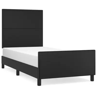 Posteljni okvir - Enojna postelja - Postelja za odrasle z vzglavjem črn 100x200 cm umetno usnje-J9402