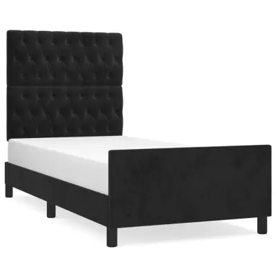 Posteljni okvir - Enojna postelja - Postelja za odrasle z vzglavjem črn 90x190 cm žamet-J9440