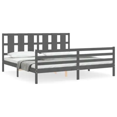 Posteljni okvir - Dvoposteljna postelja - Zakonska postelja z vzglavjem siv 200x200 cm trden les-J6065
