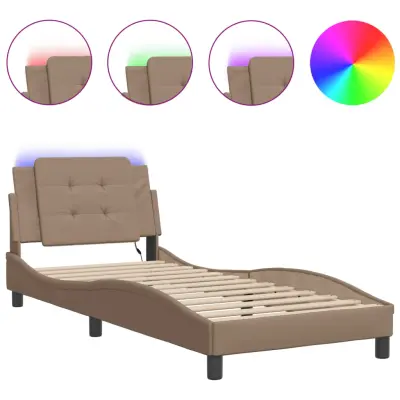 Posteljni okvir - Enojna postelja - Postelja za odrasle z LED lučkami kapučino 80x200 cm umetno usnje-J9228