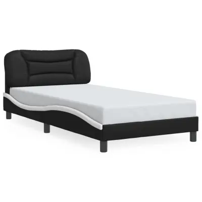Posteljni okvir - Enojna postelja - Postelja za odrasle z vzglavjem črn in bel 100x200 cm umetno usnje-J9494