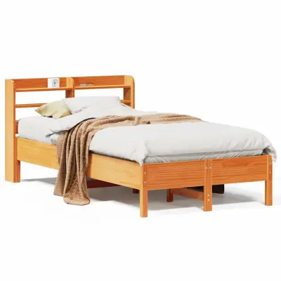 Posteljni okvir - Enojna postelja - Postelja za odrasle brez vzmetnice voščeno rjav 100x200 cm borovina-J8083