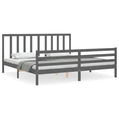 Posteljni okvir - Dvoposteljna postelja - Zakonska postelja z vzglavjem siv 200x200 cm trden les-J6084