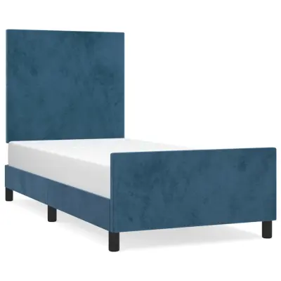 Posteljni okvir - Enojna postelja - Postelja za odrasle brez vzmetnice temno moder 80x200 cm žamet-J7687